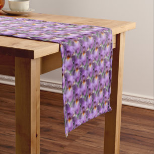 Purple Bearded Iris Floral Pattern Short Table Runner