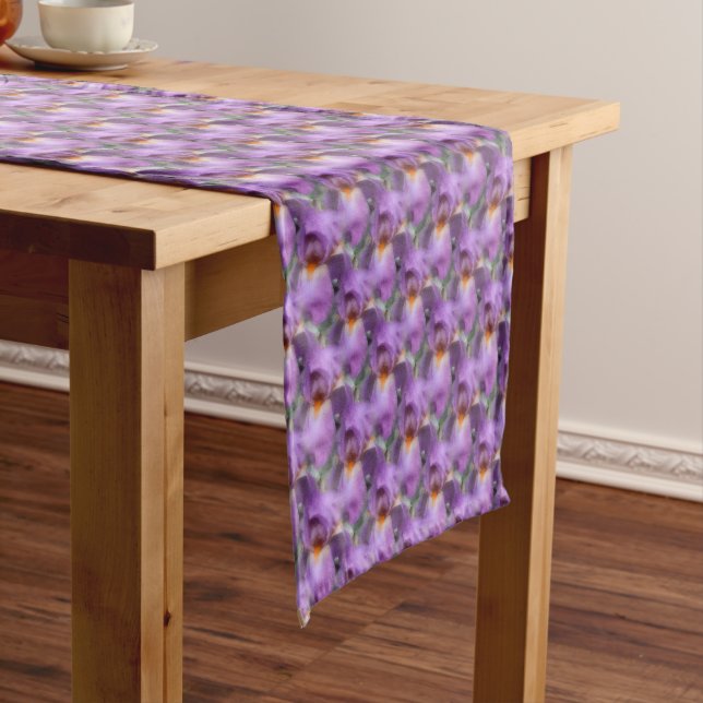 Purple Bearded Iris Floral Pattern  Short Table Runner (In Situ)