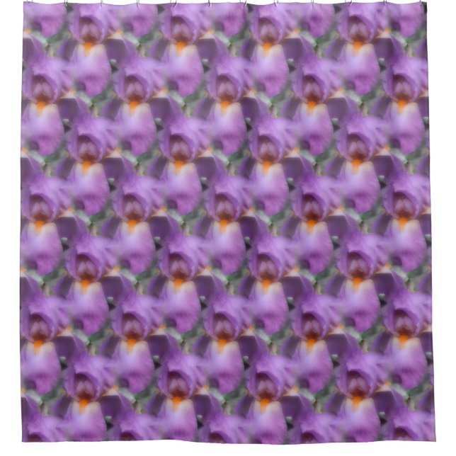 Purple Bearded Iris Flower Nature Pattern Shower Curtain (Front)