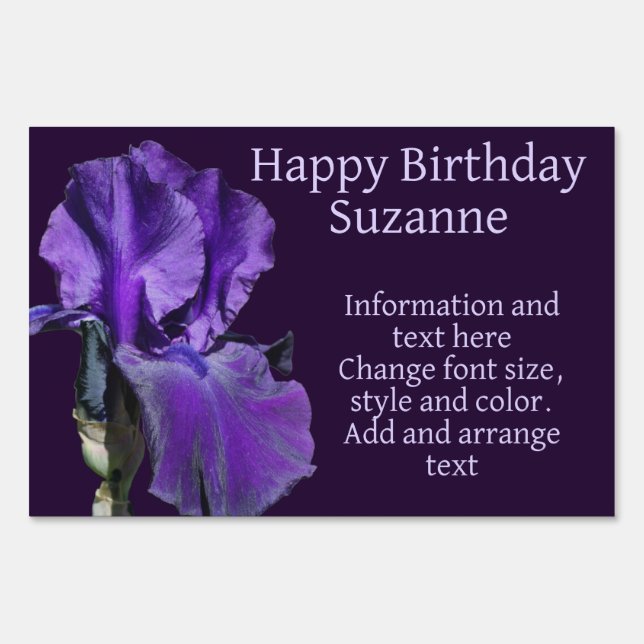 Purple Bearded Iris Flower Personalized Birthday Sign (Front)