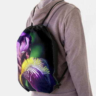 Purple Bearded Iris Flower Petal Close Up  Drawstring Bag