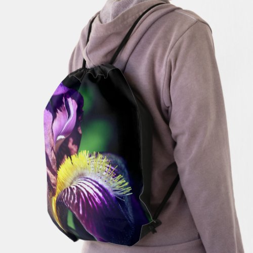 Purple Bearded Iris Flower Petal Close Up  Drawstring Bag