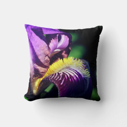 Purple Bearded Iris Flower Petal Close Up  Throw Pillow