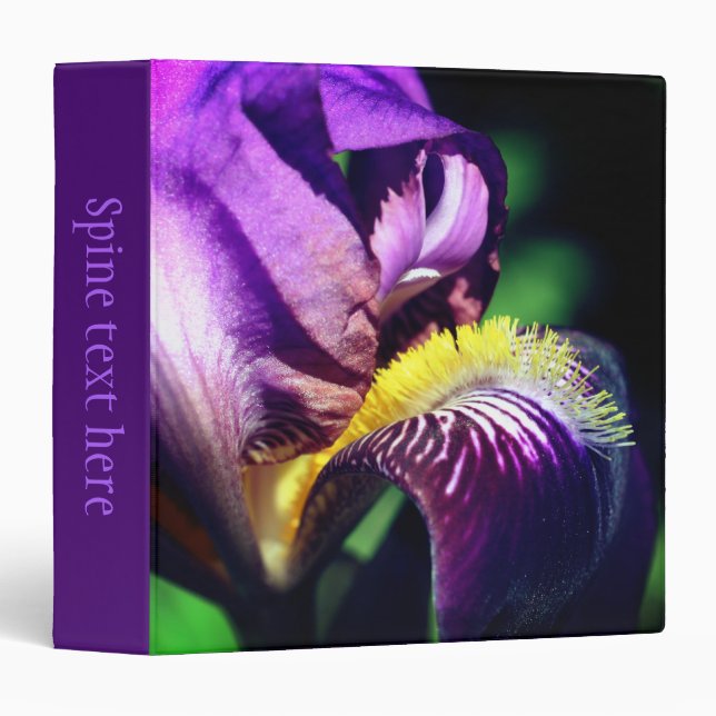 Purple Bearded Iris Flower Petal Personalized 3 Ring Binder (Front/Spine)