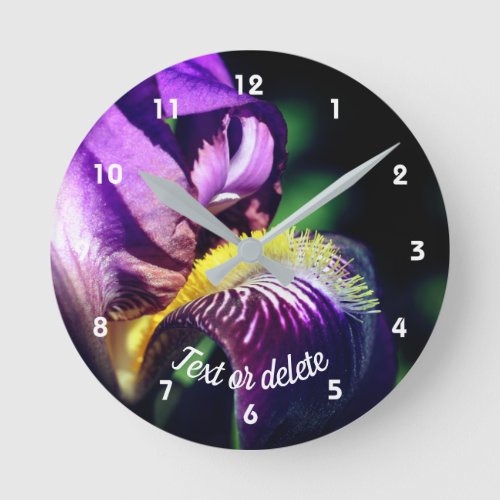 Purple Bearded Iris Flower Petal Personalized Round Clock