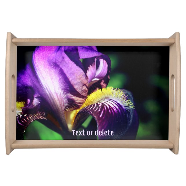 Purple Bearded Iris Flower Petal Personalized Serving Tray (Front)