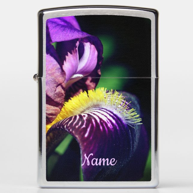 Purple Bearded Iris Flower Petal Personalized Zippo Lighter (Front)
