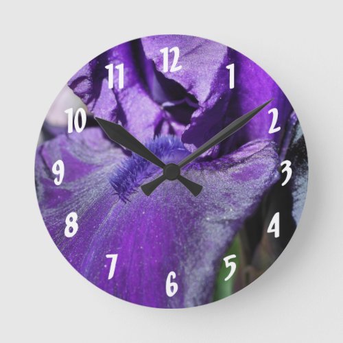 Purple Bearded Iris Flower Petal Round Clock