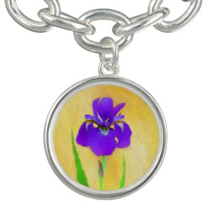 Purple Bearded Iris Painting - Cute Original Dog A Bracelet