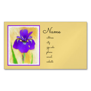 Purple Bearded Iris Painting - Cute Original Dog A Business Card Magnet