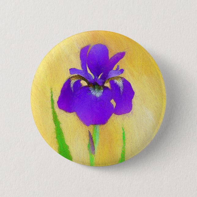 Purple Bearded Iris Painting - Cute Original Dog A Button (Front)