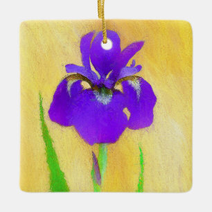 Purple Bearded Iris Painting - Cute Original Dog A Ceramic Ornament