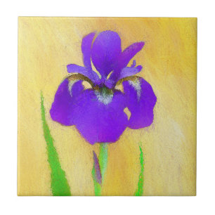 Purple Bearded Iris Painting - Cute Original Dog A Ceramic Tile