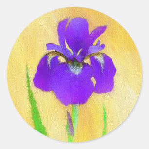 Purple Bearded Iris Painting - Cute Original Dog A Classic Round Sticker