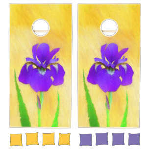 Purple Bearded Iris Painting - Cute Original Dog A Cornhole Set
