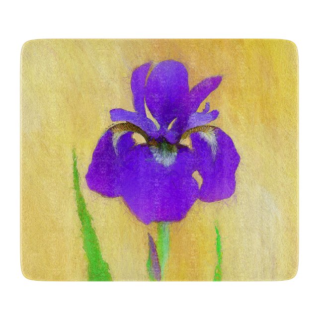 Purple Bearded Iris Painting - Cute Original Dog A Cutting Board (Front)