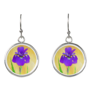 Purple Bearded Iris Painting - Cute Original Dog A Earrings
