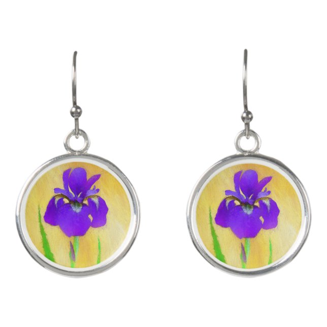 Purple Bearded Iris Painting - Cute Original Dog A Earrings (Front)