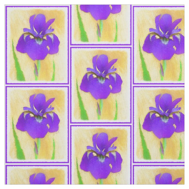 Purple Bearded Iris Painting - Cute Original Dog A Fabric (Swatch)