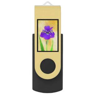 Purple Bearded Iris Painting - Cute Original Dog A Flash Drive