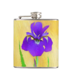 Purple Bearded Iris Painting - Cute Original Dog A Flask