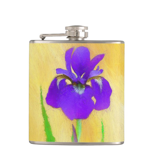 Purple Bearded Iris Painting - Cute Original Dog A Flask (Front)