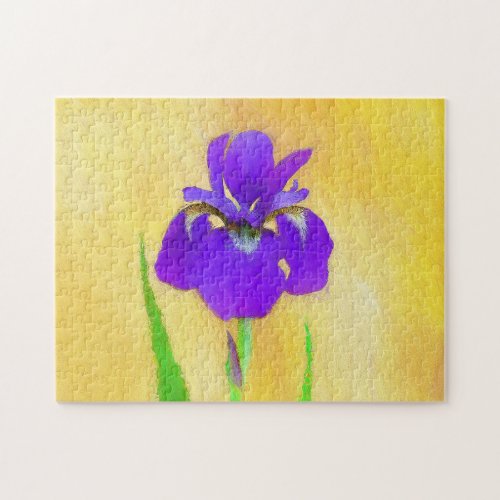 Purple Bearded Iris Painting _ Cute Original Dog A Jigsaw Puzzle