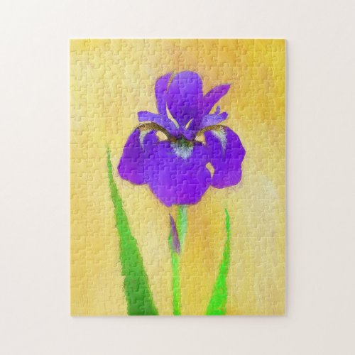 Purple Bearded Iris Painting _ Cute Original Dog A Jigsaw Puzzle