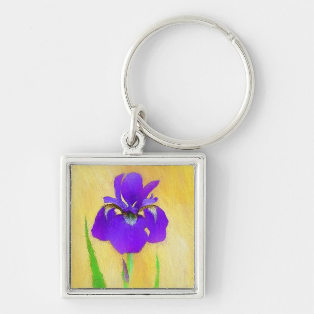 Purple Bearded Iris Painting - Cute Original Dog A Keychain (Front)