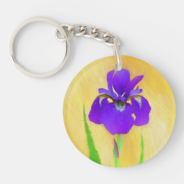Purple Bearded Iris Painting - Cute Original Dog A Keychain (Front)