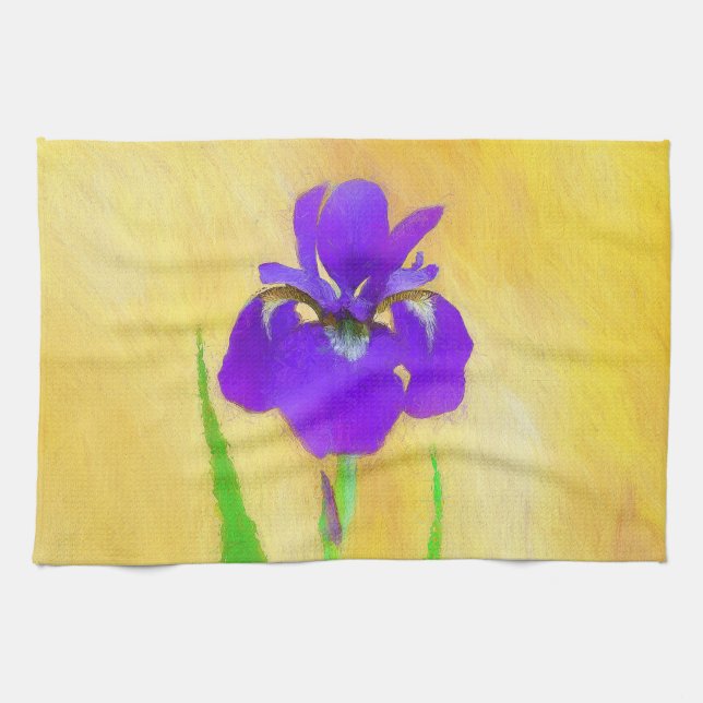 Purple Bearded Iris Painting - Cute Original Dog A Kitchen Towel (Horizontal)