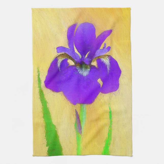 Purple Bearded Iris Painting - Cute Original Dog A Kitchen Towel (Vertical)