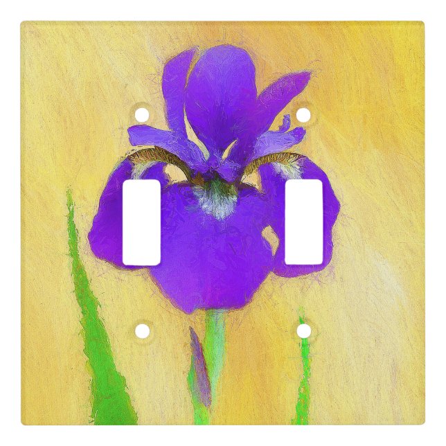 Purple Bearded Iris Painting - Cute Original Dog A Light Switch Cover (Front)