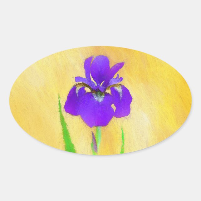 Purple Bearded Iris Painting - Cute Original Dog A Oval Sticker (Front)