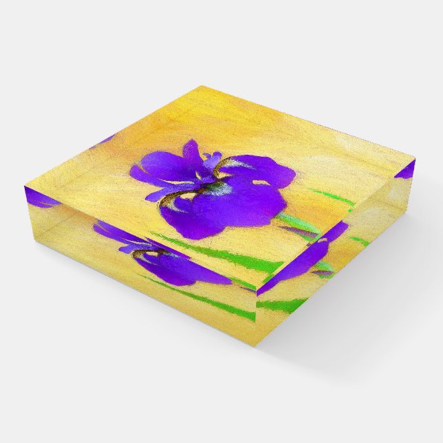 Purple Bearded Iris Painting - Cute Original Dog A Paperweight (Angled)