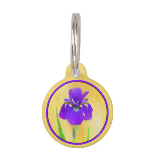 Purple Bearded Iris Painting - Cute Original Dog A Pet ID Tag