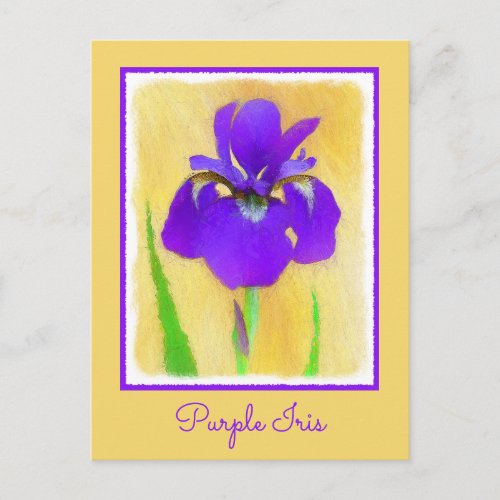 Purple Bearded Iris Painting _ Cute Original Dog A Postcard