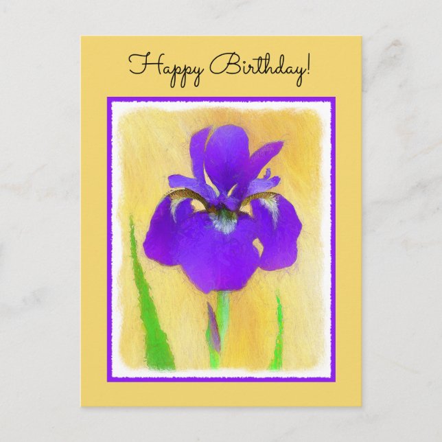 Purple Bearded Iris Painting - Cute Original Dog A Postcard (Front)