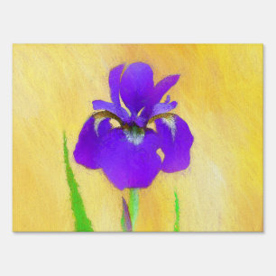 Purple Bearded Iris Painting - Cute Original Dog A Sign