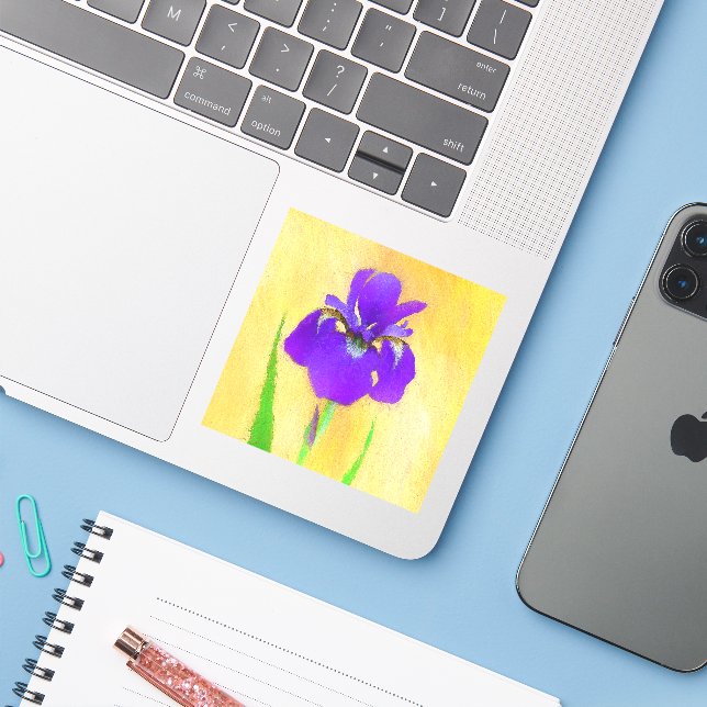 Purple Bearded Iris Painting - Cute Original Dog A Sticker (Laptop w/ iPhone)