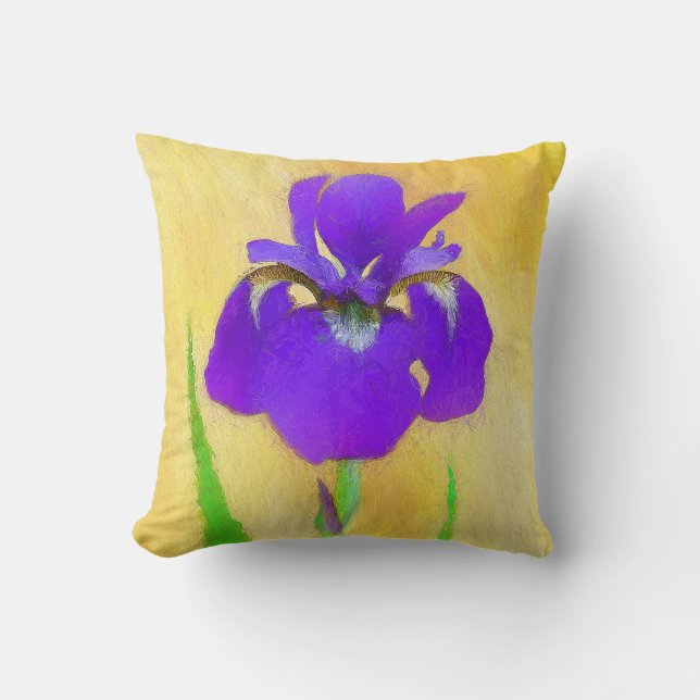 Purple Bearded Iris Painting - Cute Original Dog A Throw Pillow (Front)