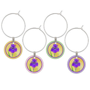 Purple Bearded Iris Painting - Cute Original Dog A Wine Charm
