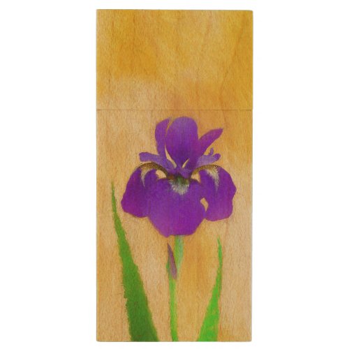 Purple Bearded Iris Painting _ Cute Original Dog A Wood Flash Drive