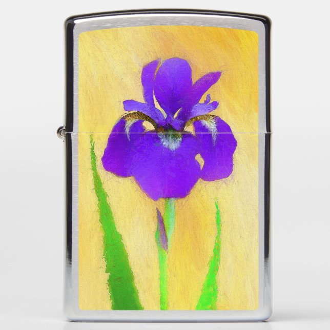 Purple Bearded Iris Painting - Cute Original Dog A Zippo Lighter (Front)
