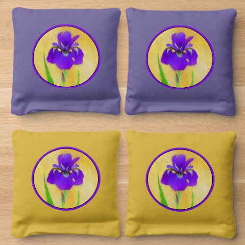 Purple Bearded Iris Painting _ Original Flower Art Cornhole Bags