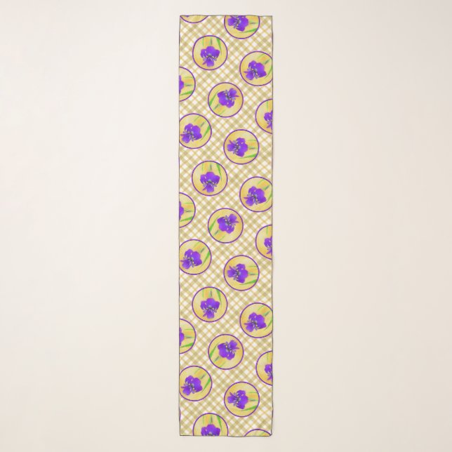 Purple Bearded Iris Painting Original Flower Art Scarf (Front)