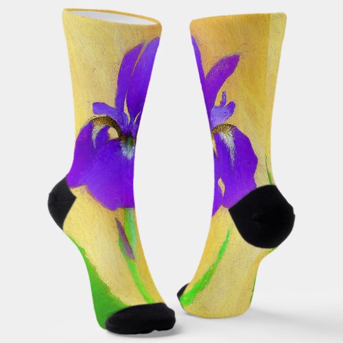 Purple Bearded Iris Painting _ Original Flower Art Socks