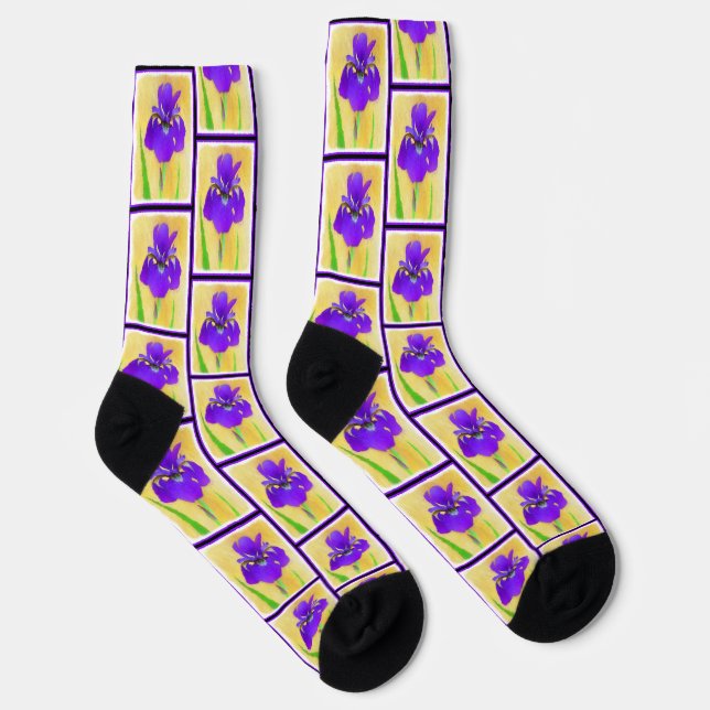 Purple Bearded Iris Painting Original Flower Art Socks (Right)