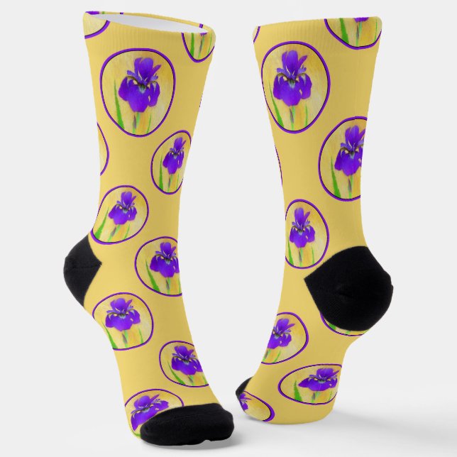 Purple Bearded Iris Painting Original Flower Art Socks (Angled)
