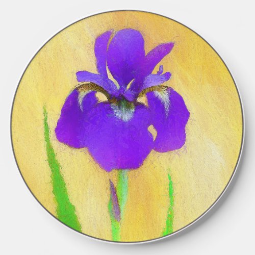 Purple Bearded Iris Painting _ Original Flower Art Wireless Charger